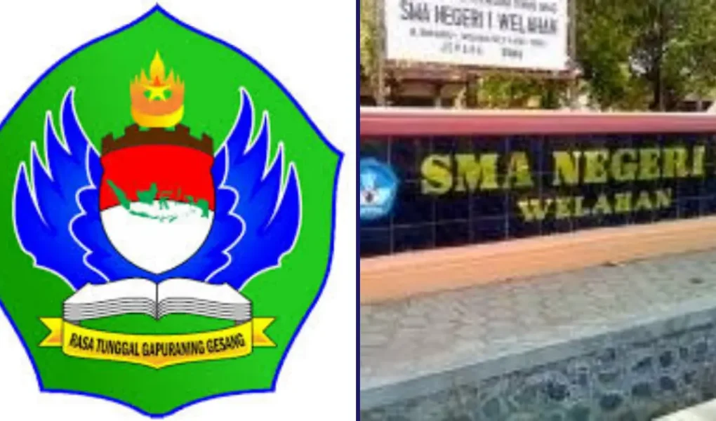 Gedung utama SMAN 1 Welahan dengan siswa-siswi berbaris di lapangan upacara, melambangkan sekolah unggul yang mencetak generasi emas di Jepara.